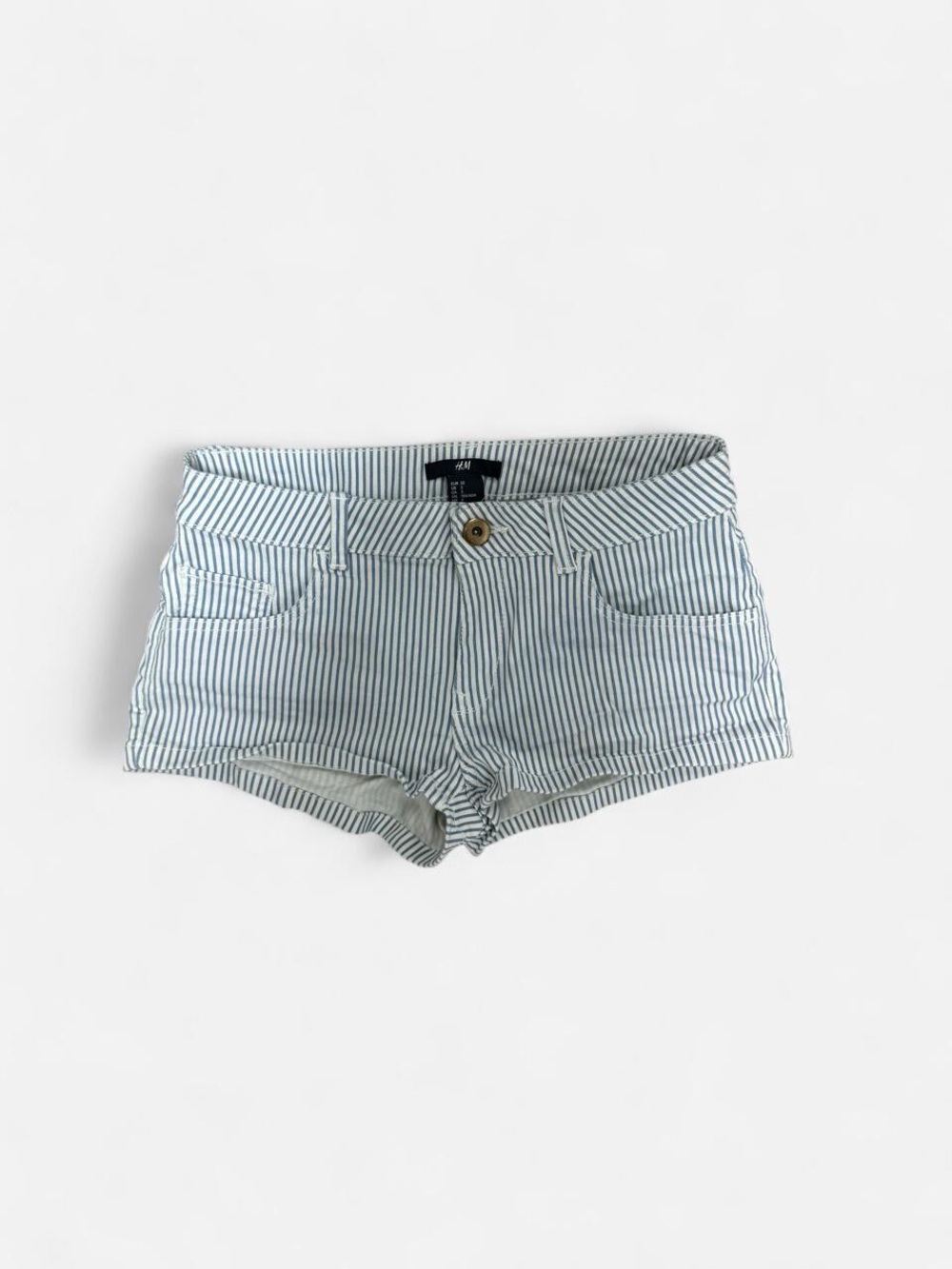 H&M Blue and White Pinstripe Low-Rise Denim Shorts